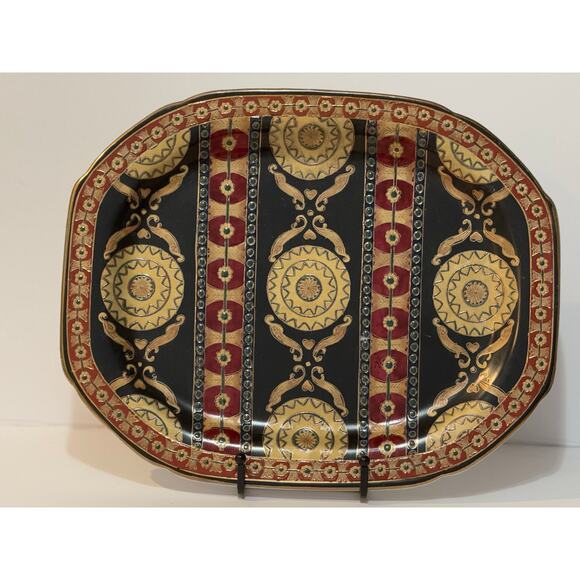Heavy Decorative Platters by Oriental Accent Gold Trim Lot of 2 - Picture 3 of 10
